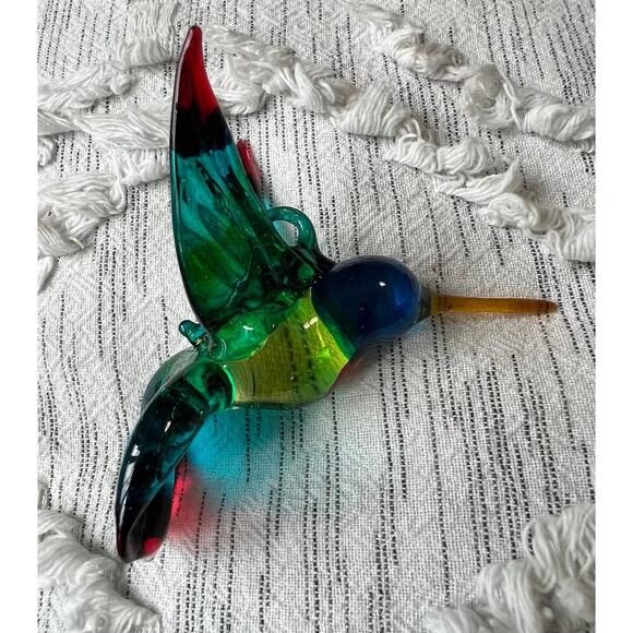 Beautiful Handmade Blown Glass Rainbow Colored Hummingbird Ornament - Picture 3 of 6
